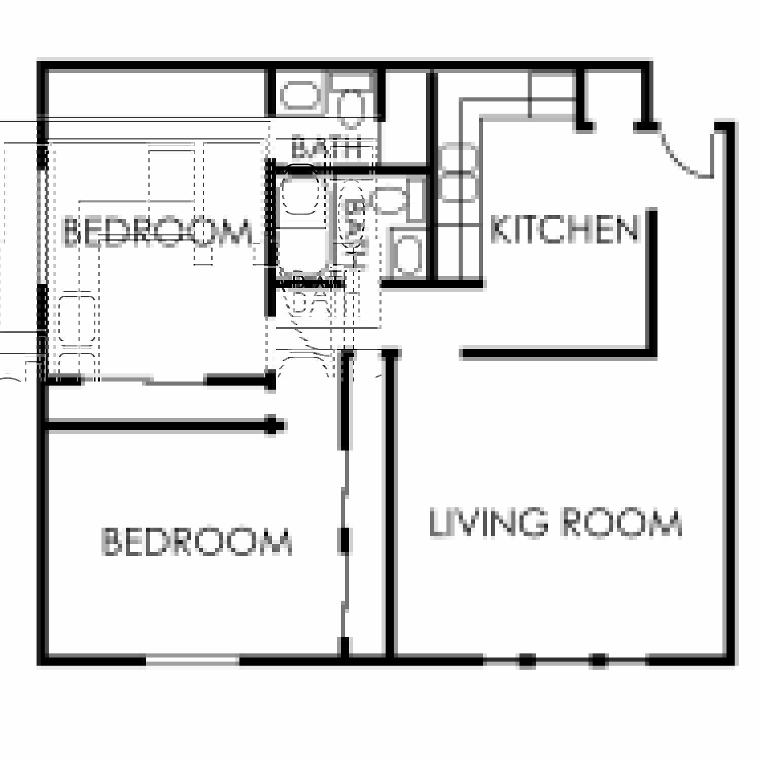 Floor plan for 2 beds, 2 baths, 950 sqft